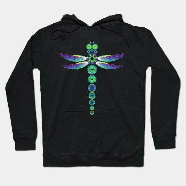 Mandala Dragonfly | Citrine Emerald Sapphire Yellow Green Blue (Black) Hoodie by aRtVerse